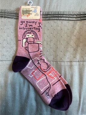 Pink & Black Introvert Graphic Crew Socks